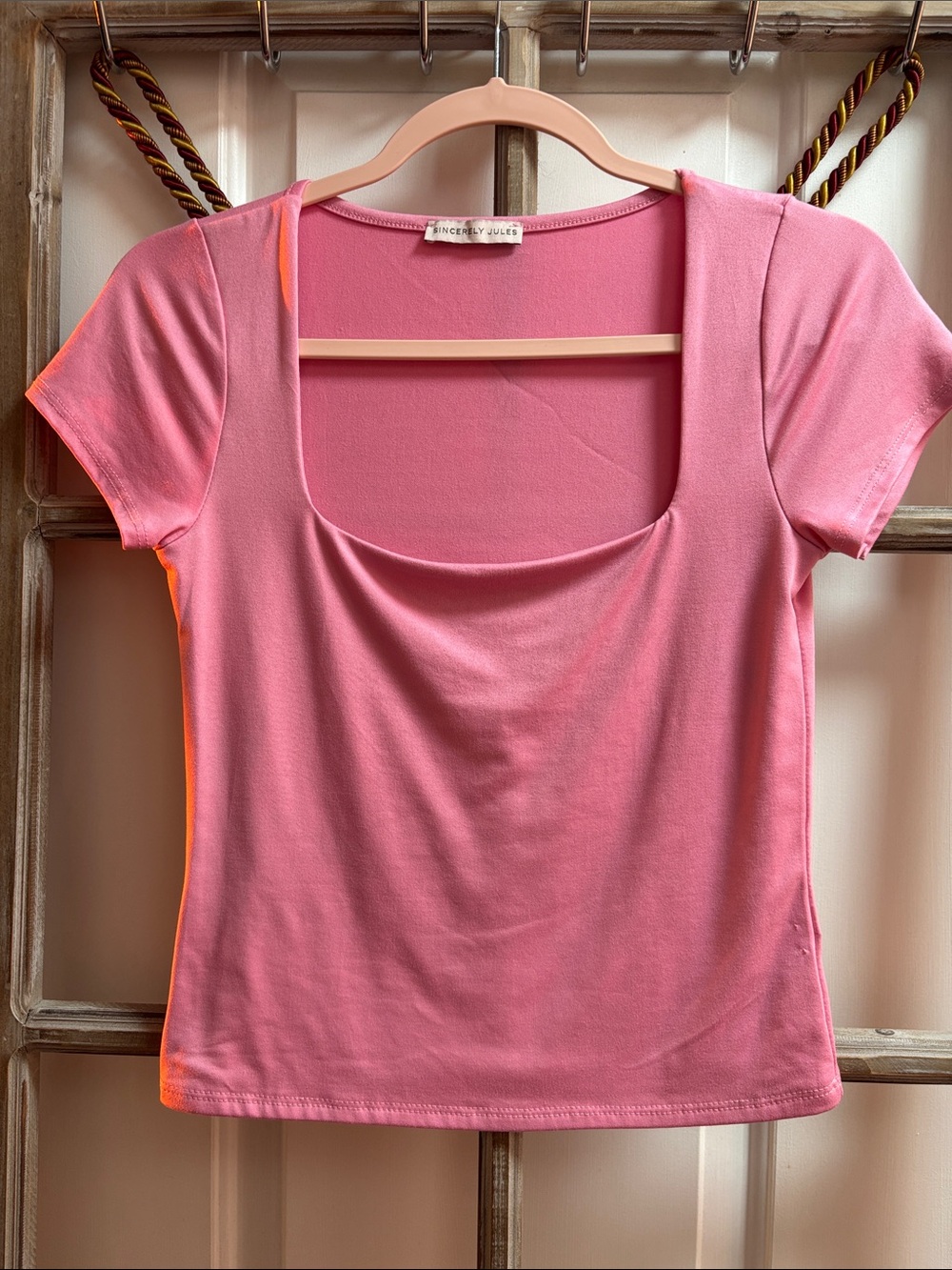 Sincerly Jules Rose Pink Square Scoop Short Sleeve Top